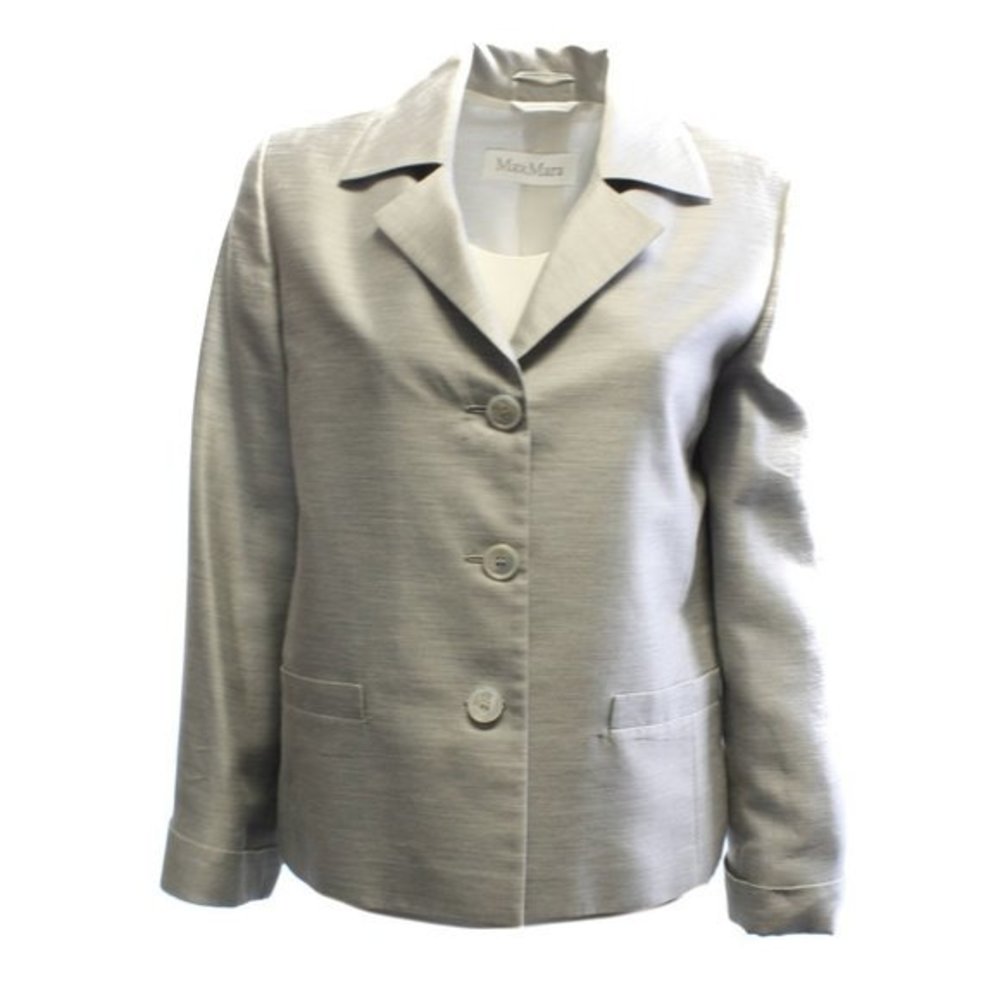 MAX MARA Silver Grey Silk Blazer & Skirt Set Size 10